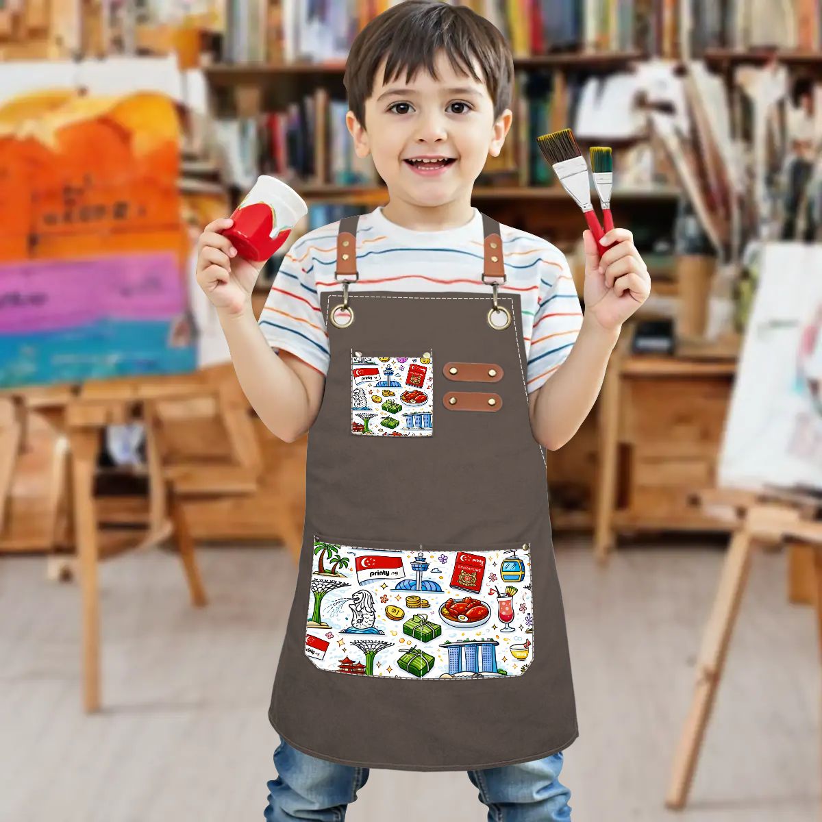 Custom Children's Canvas Cross Back Apron with Pockets