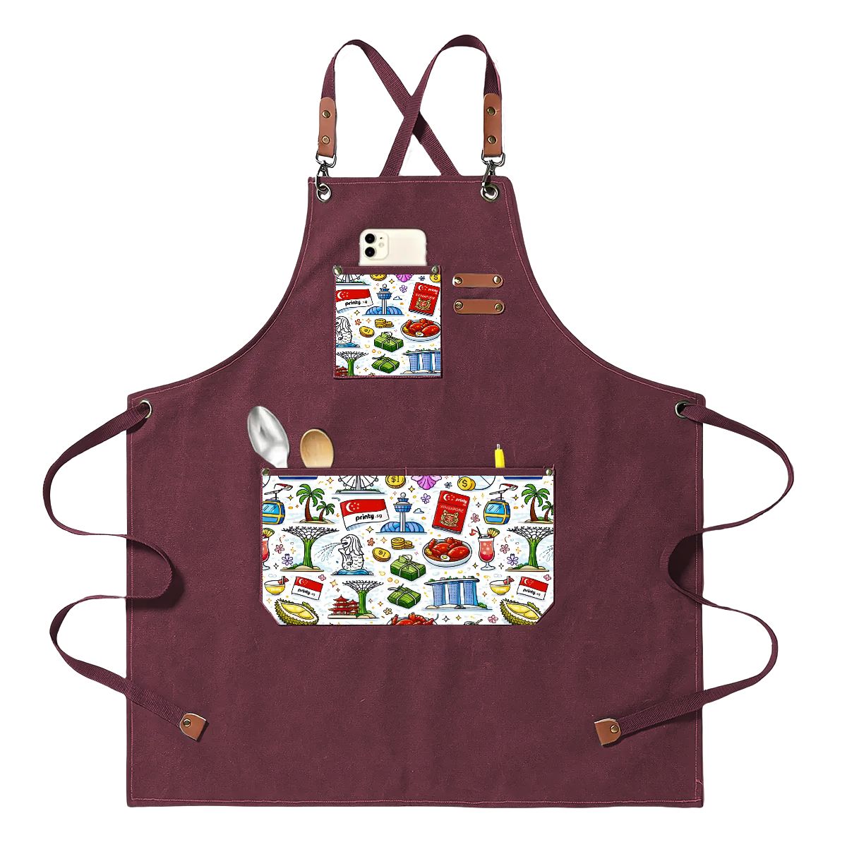 Custom Unisex Canvas Cross Back Apron with Pockets