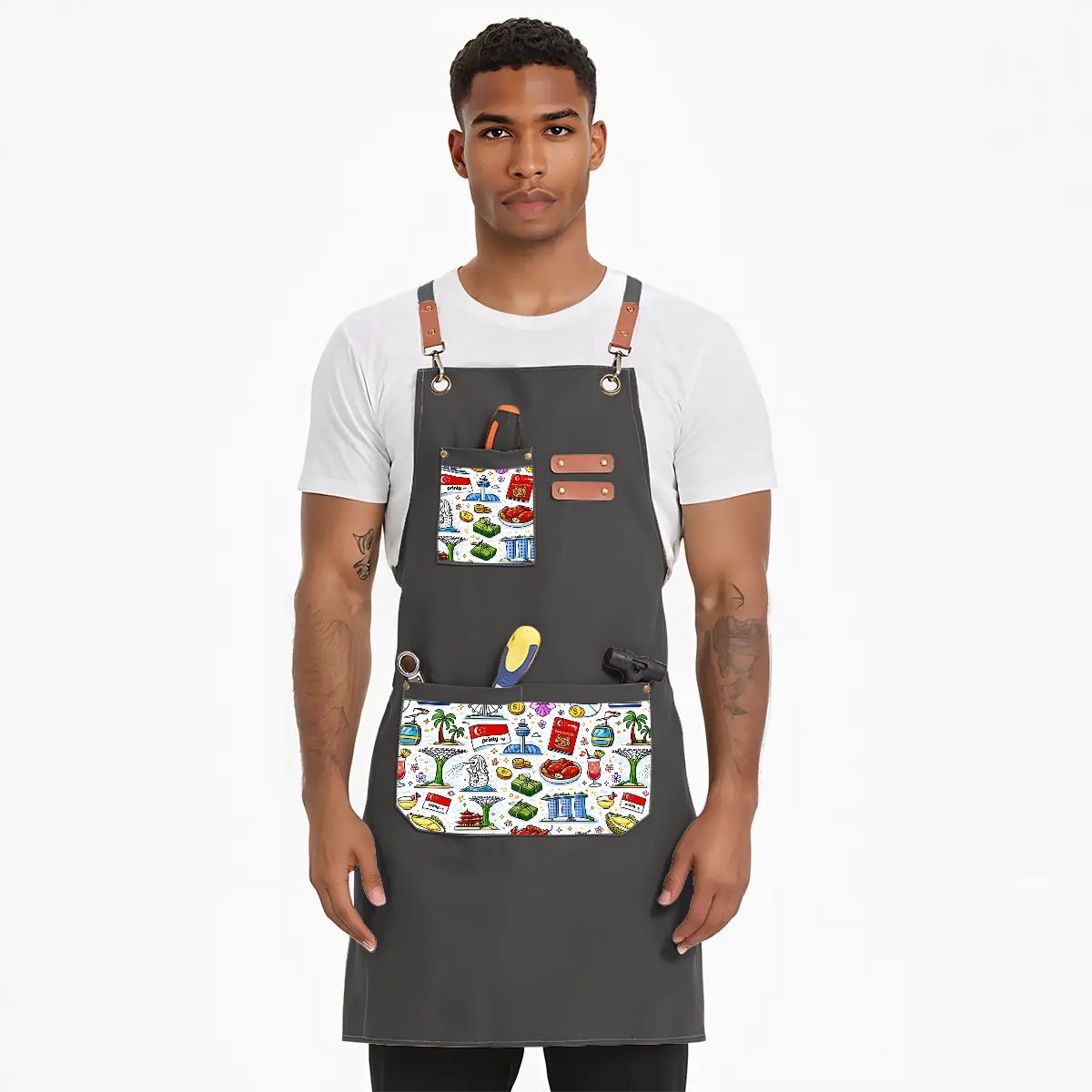 Custom Unisex Canvas Cross Back Apron with Pockets
