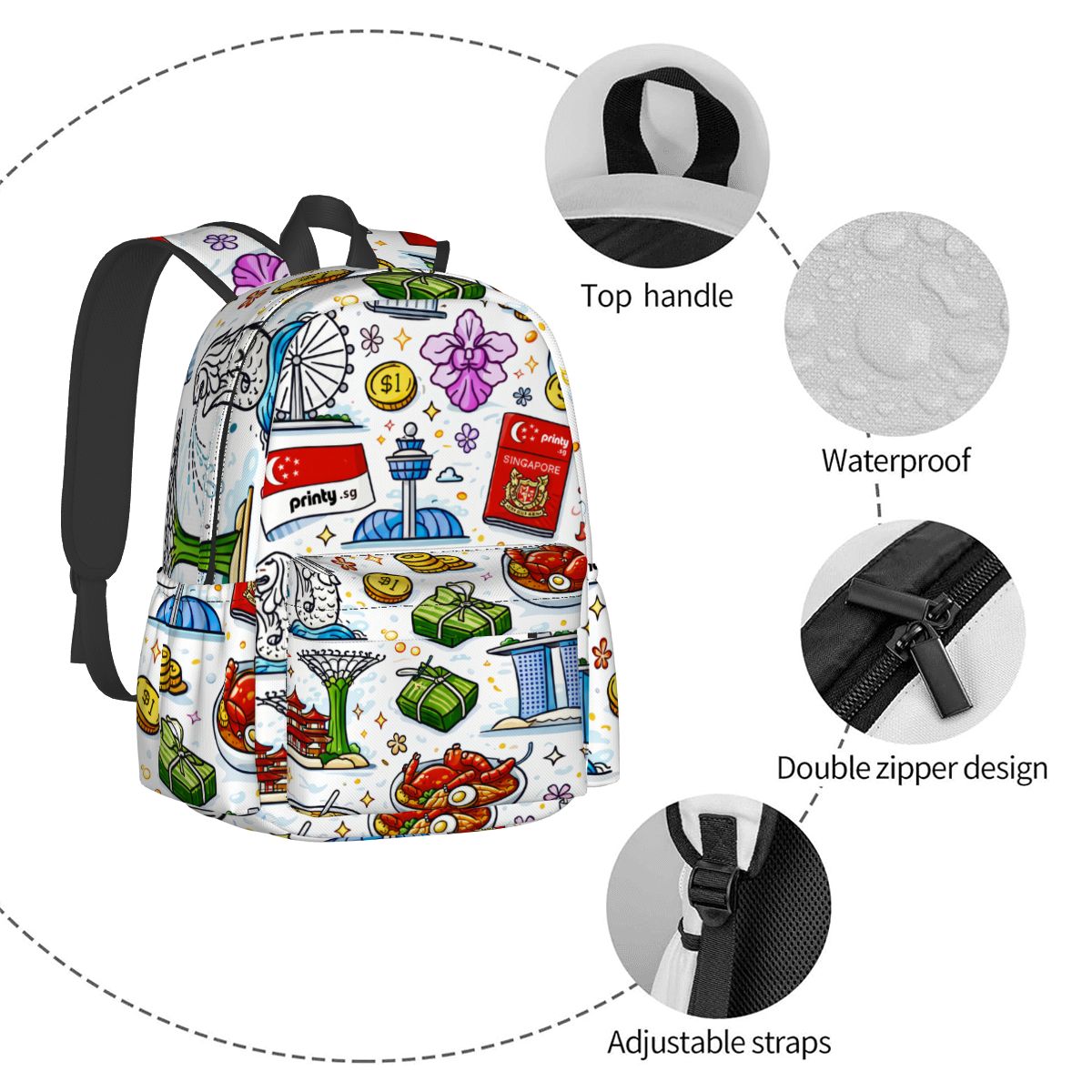 Custom Large Capacity Oxford Backpack with Cloth Side Pockets