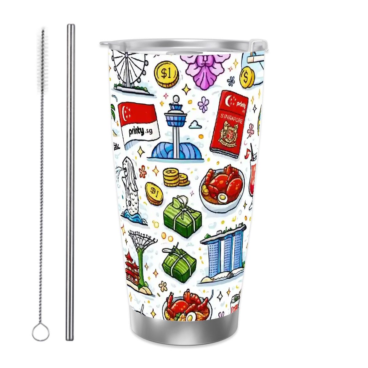 Custom Travel Coffee Mug with Single Silver Edge (20oz)