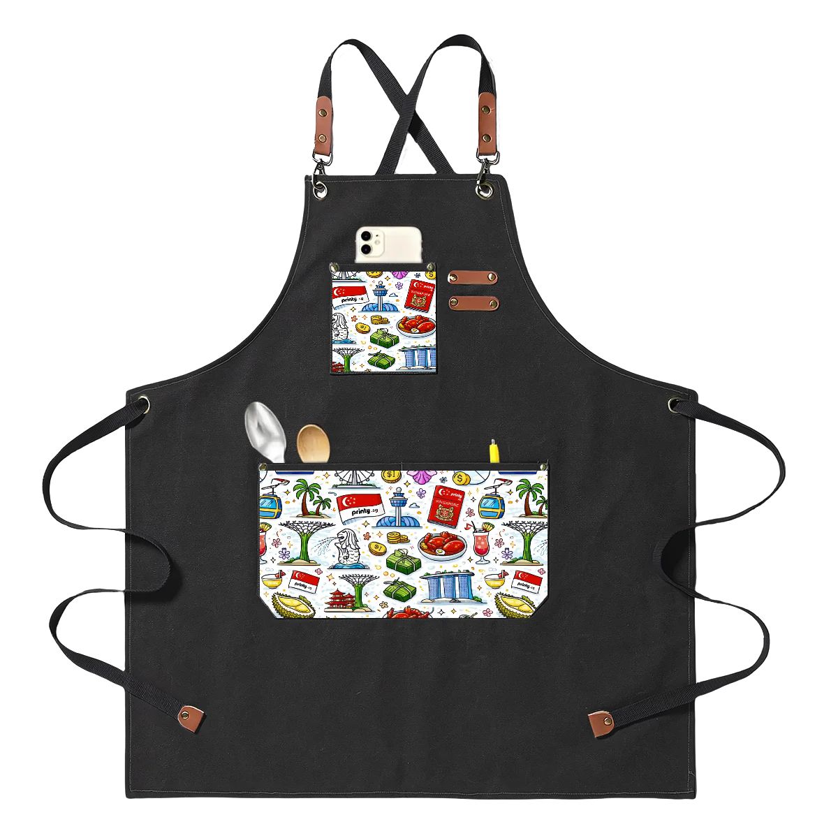 Custom Unisex Canvas Cross Back Apron with Pockets