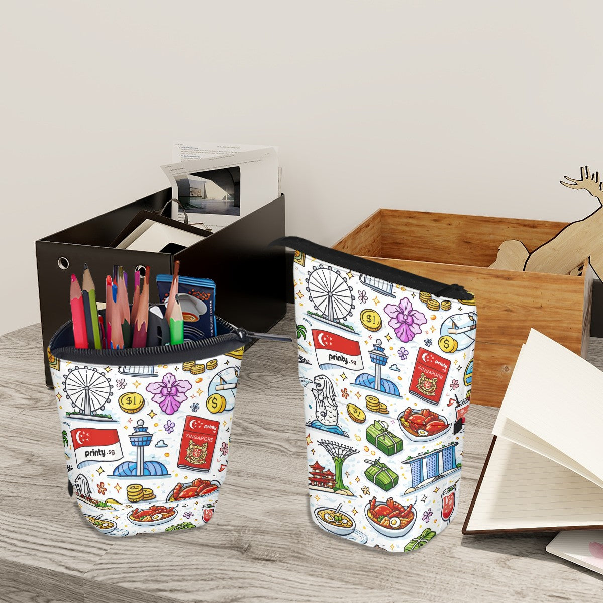Custom Oxford Cloth Standing Telescopic Pencil Case