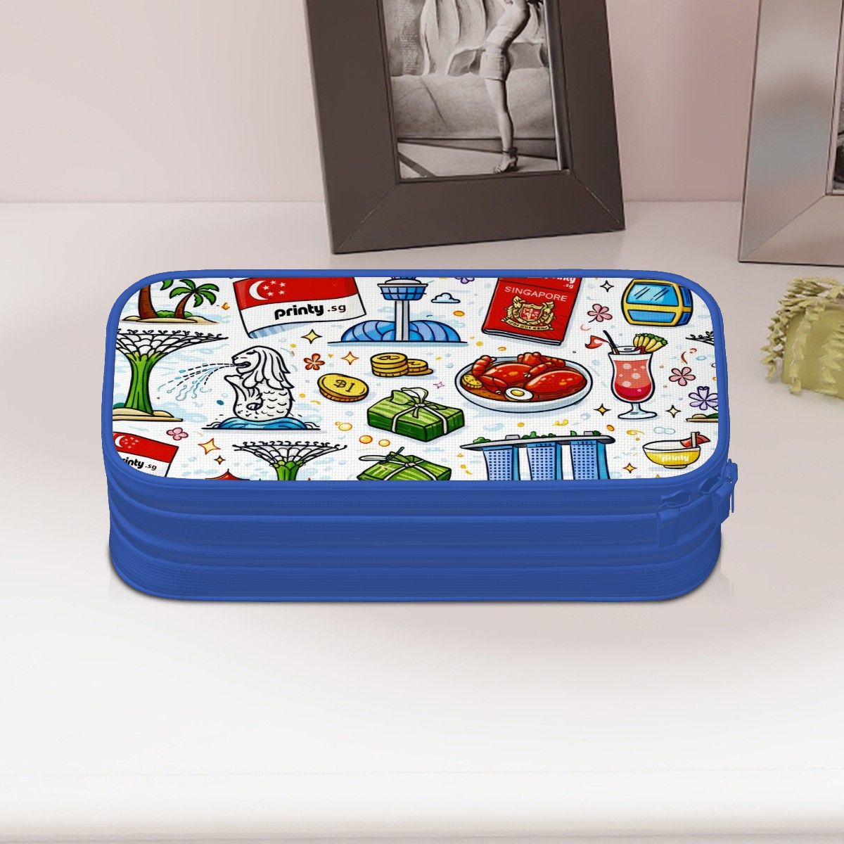 Custom Horizontal Oxford Large Capacity Double Layer Pencil Case