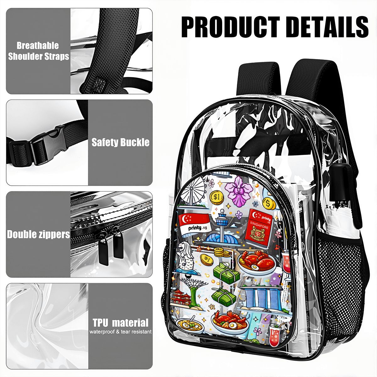 Custom Clear Backpack with Mesh Pocket