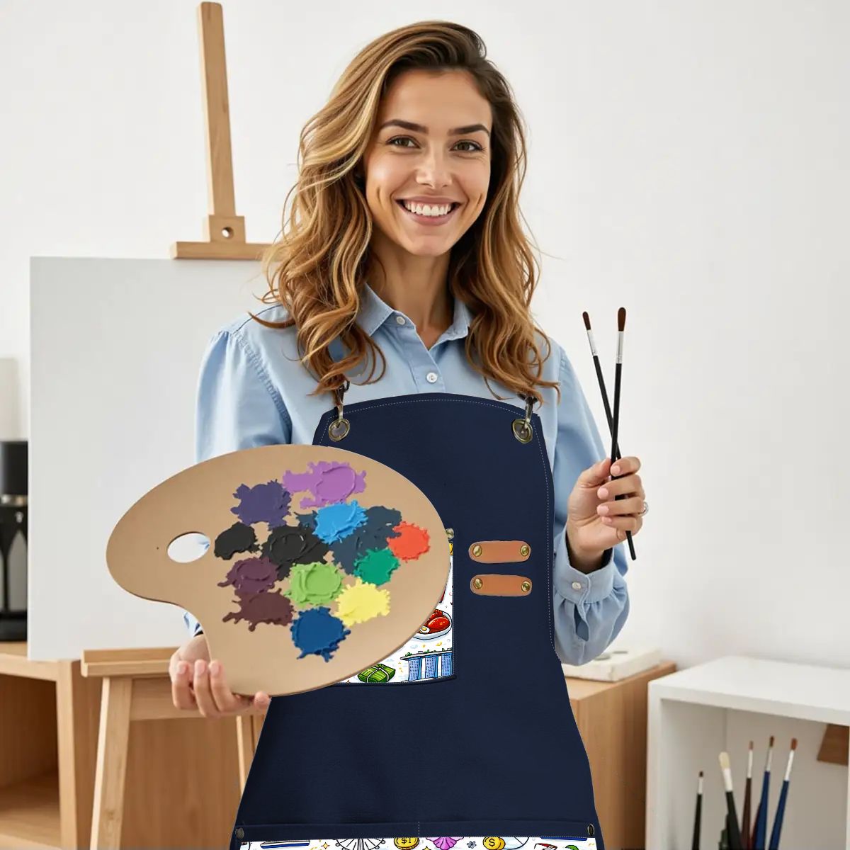 Custom Unisex Canvas Cross Back Apron with Pockets