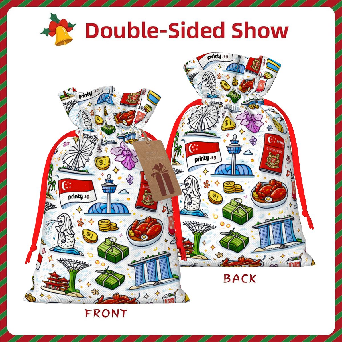 Custom Christmas Drawstring Gift Bags