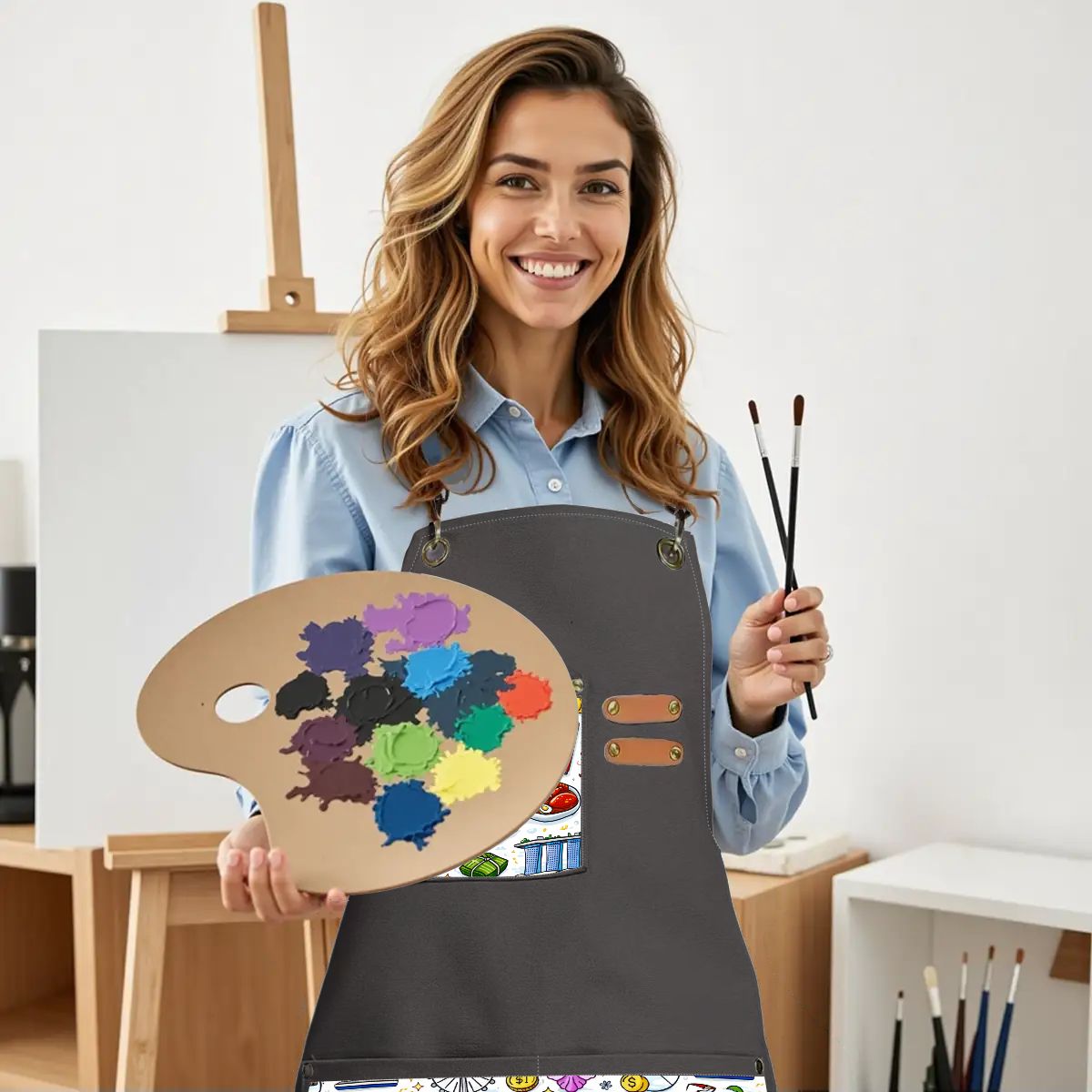Custom Unisex Canvas Cross Back Apron with Pockets