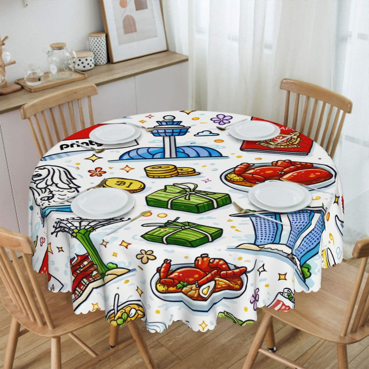 Custom Round Tablecloth with Wavy Edge