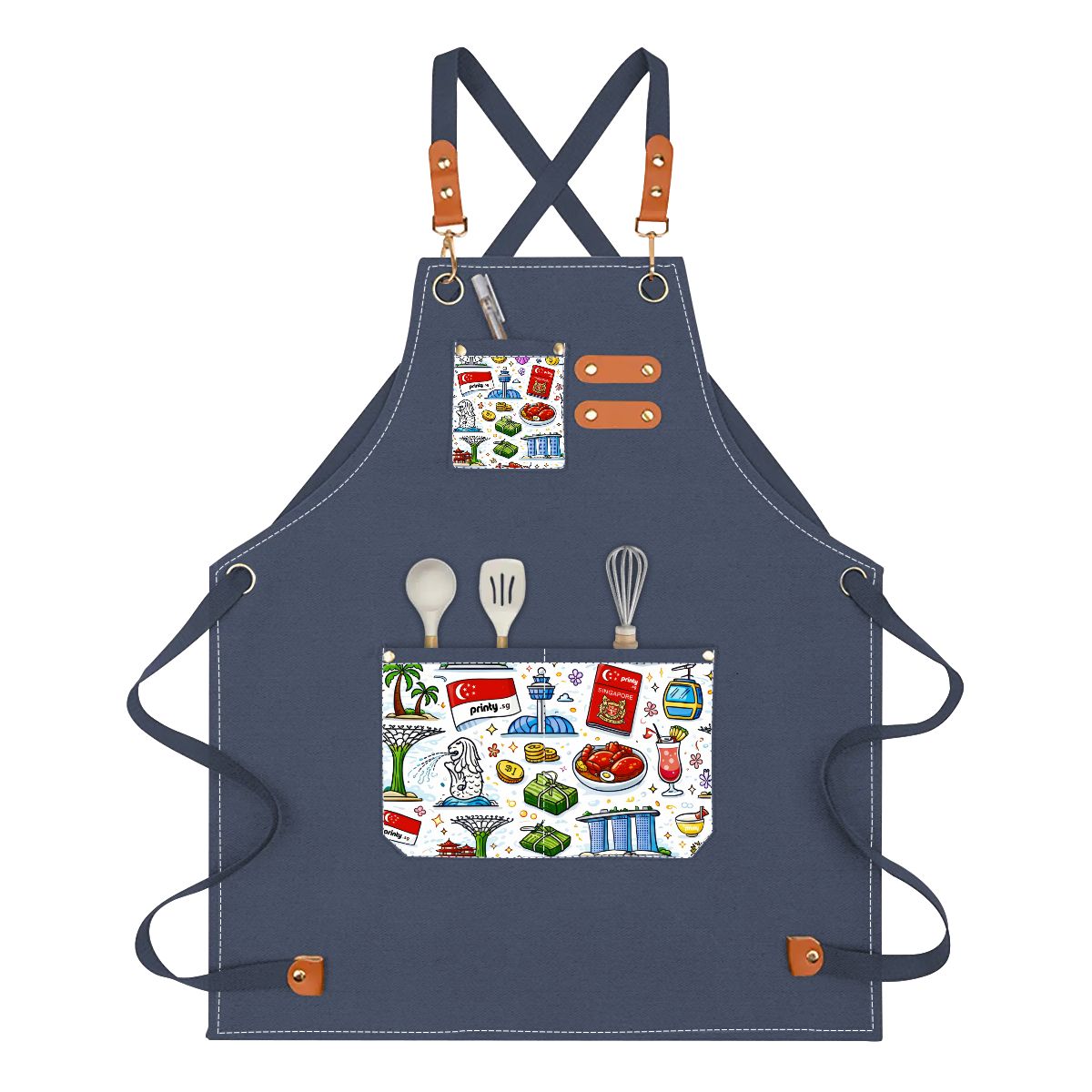 Custom Children's Canvas Cross Back Apron with Pockets