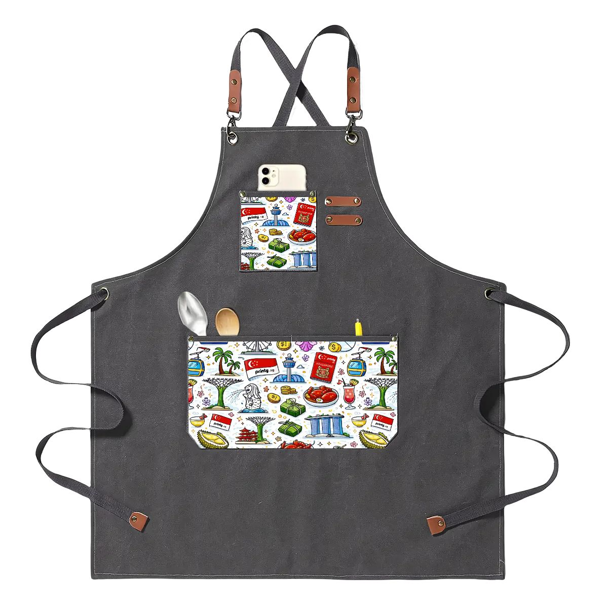 Custom Unisex Canvas Cross Back Apron with Pockets