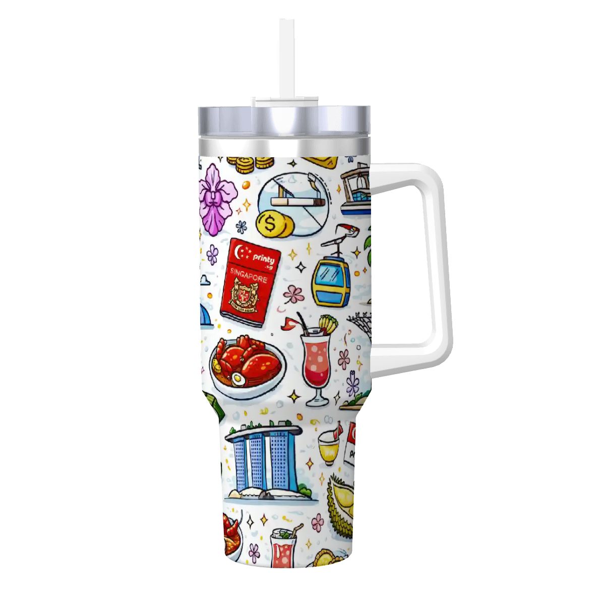 Custom Travel Coffee Mug with Handle and Straw (40oz)