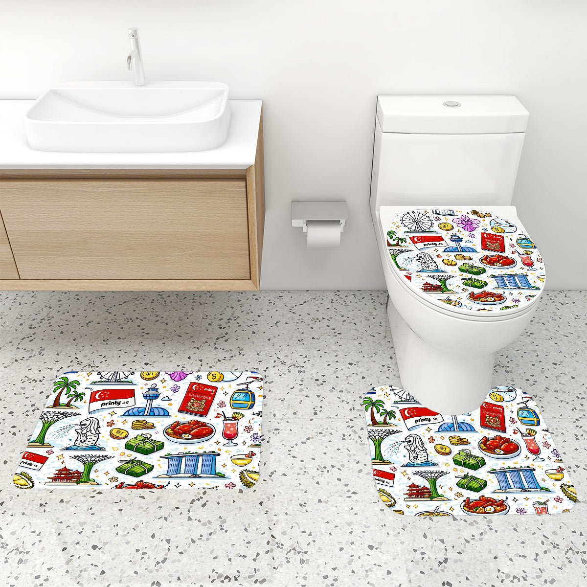 Custom Bathroom Rugs Set with Shower Curtain 4 pcs