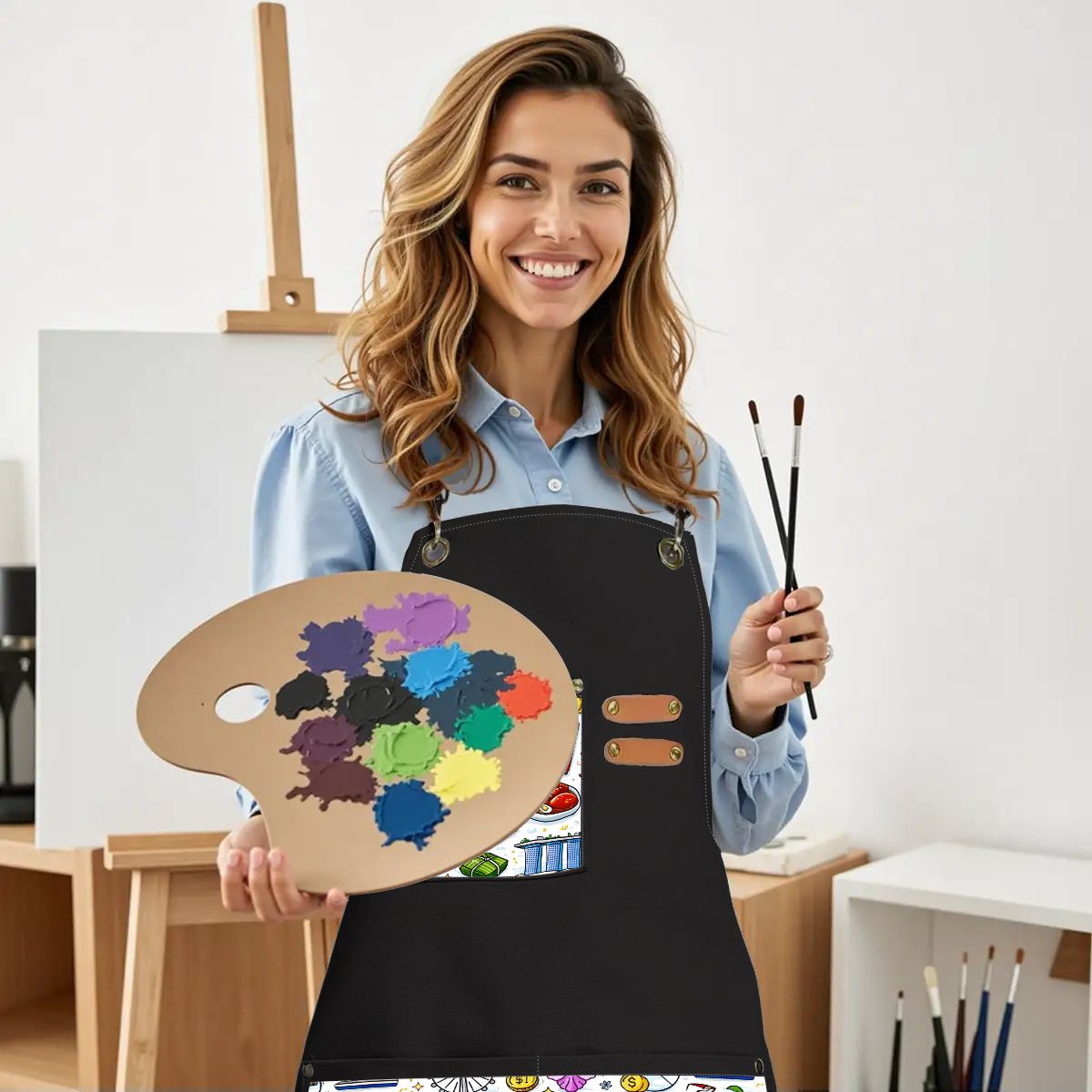 Custom Unisex Canvas Cross Back Apron with Pockets