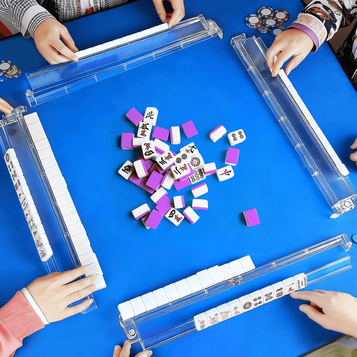 Custom 4 Mahjong Tile Pusher Racks with Bag