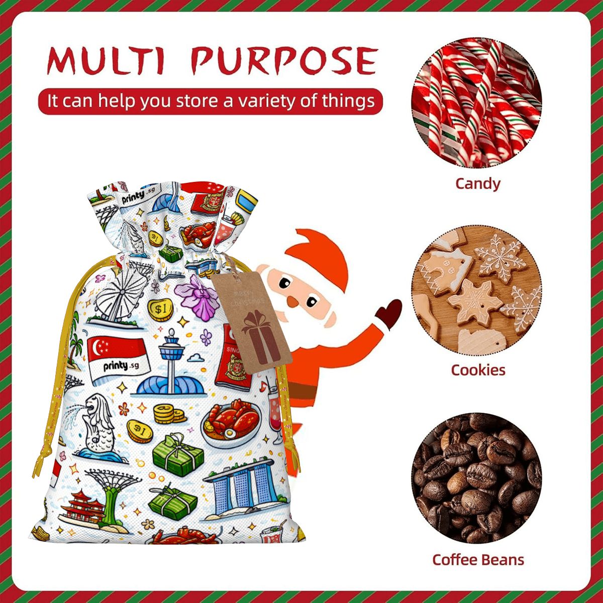 Custom Christmas Drawstring Gift Bags
