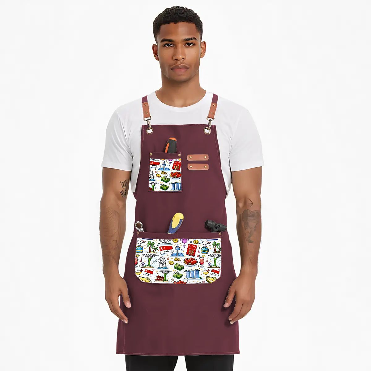 Custom Unisex Canvas Cross Back Apron with Pockets