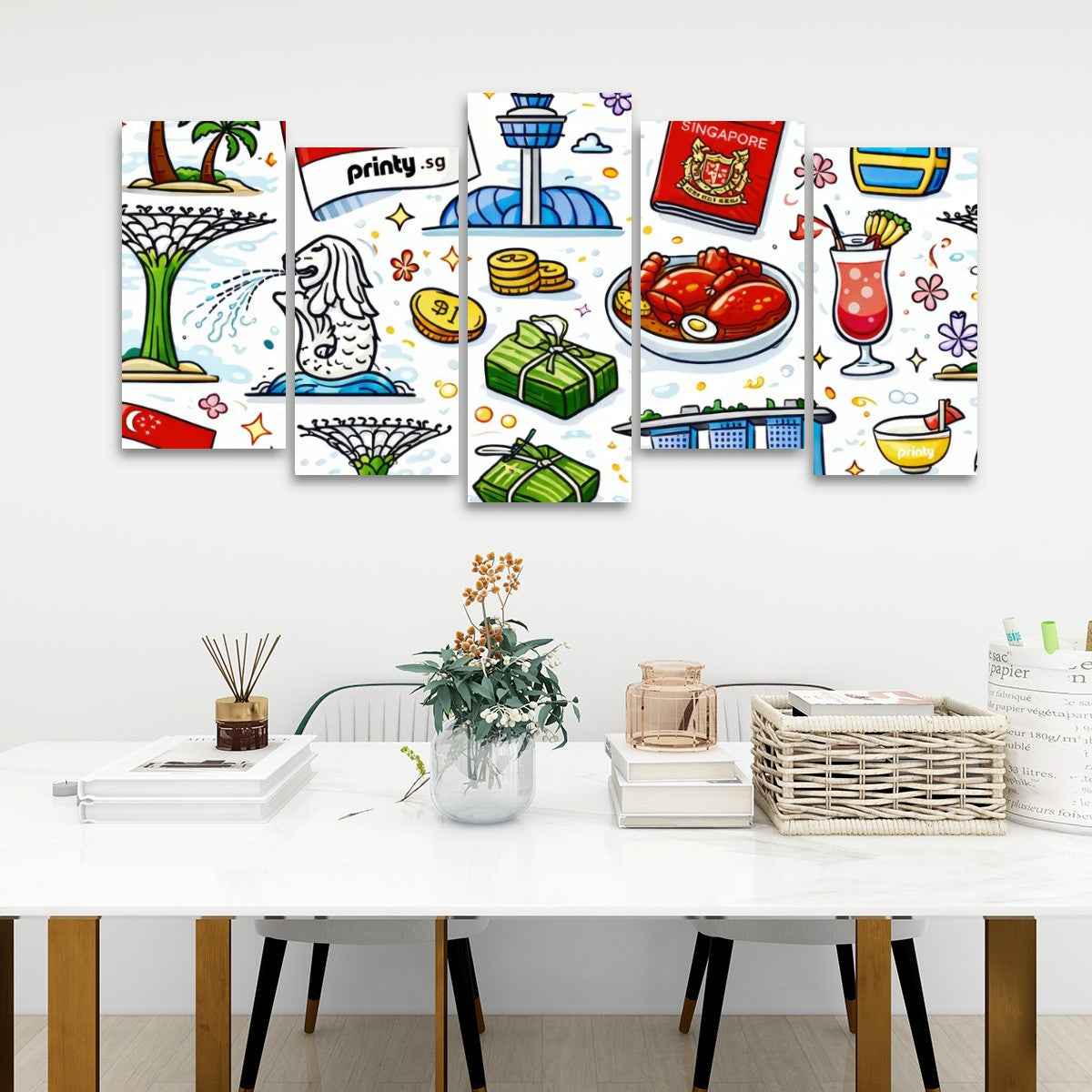 Custom 5 Panels Canvas Prints Wall Art (Set E)