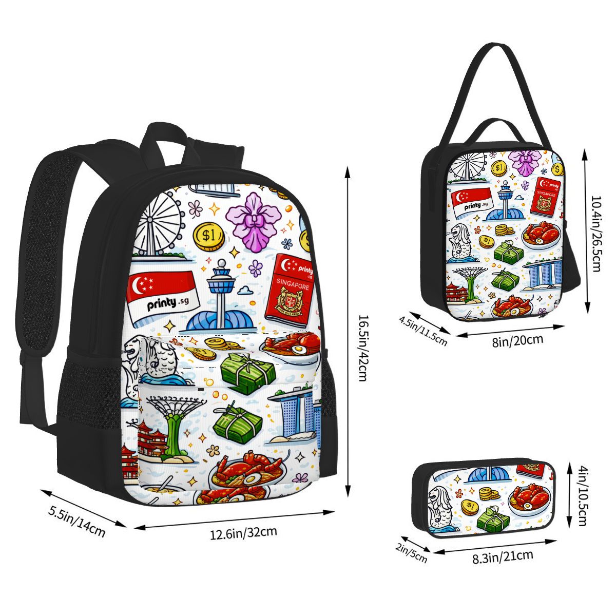 Custom Set of 3 Bags (Oxford Backpack Lunch Bag & Pencil Pouch)
