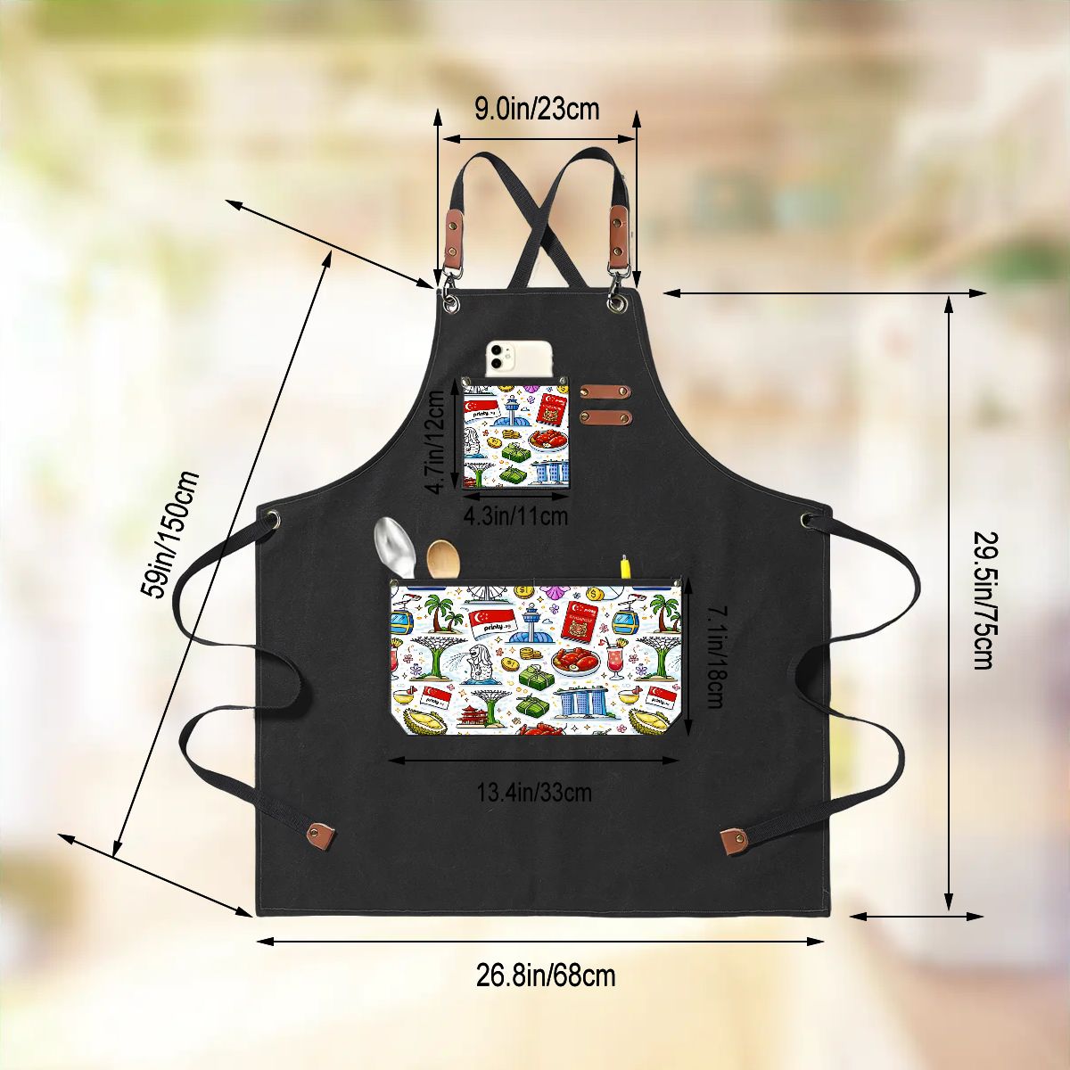 Custom Unisex Canvas Cross Back Apron with Pockets