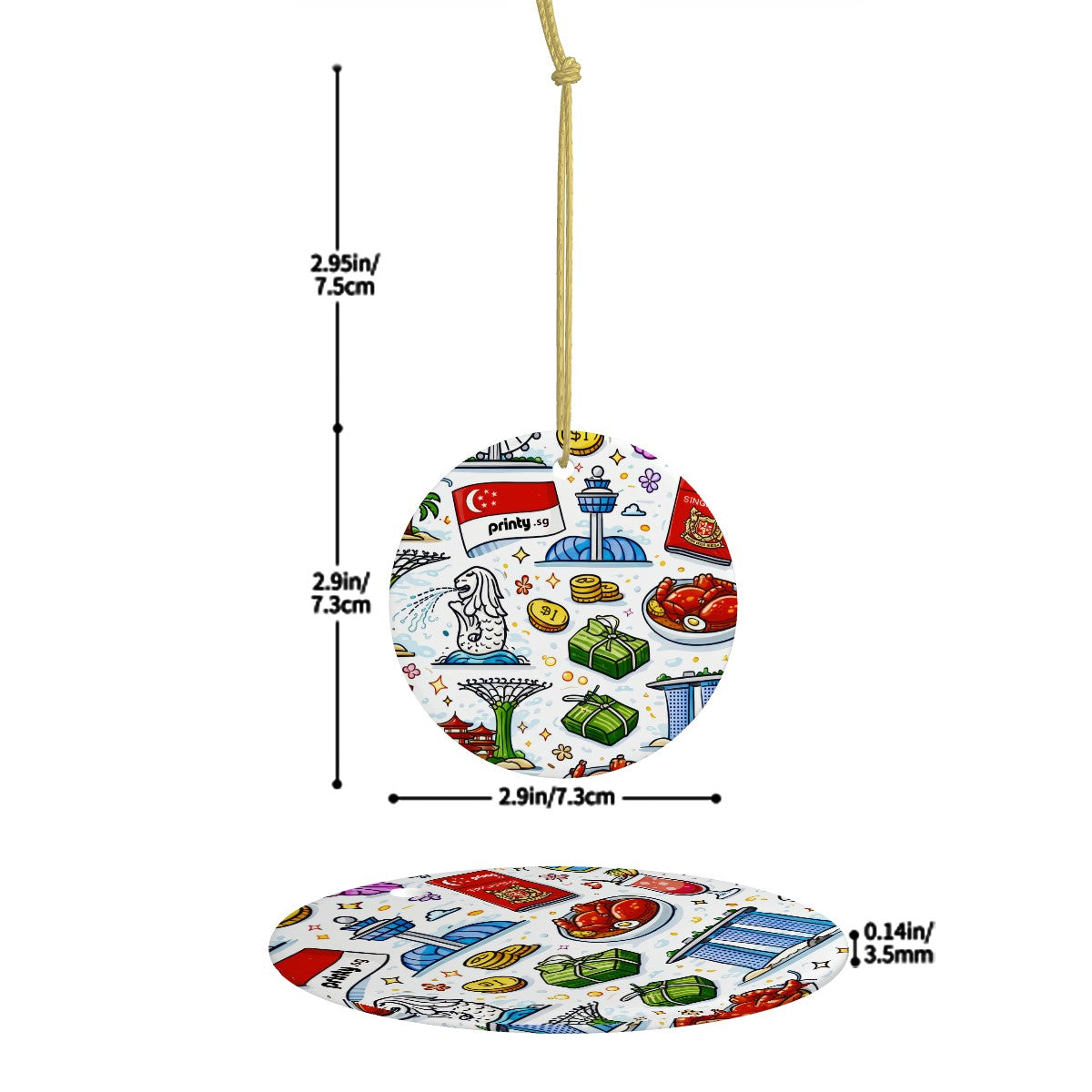 Custom Round Shape Ceramic Ornaments Christmas Decorations