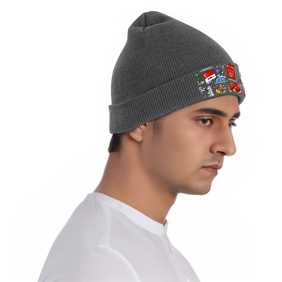 Custom Knit Hat with Heat Transfer Patch