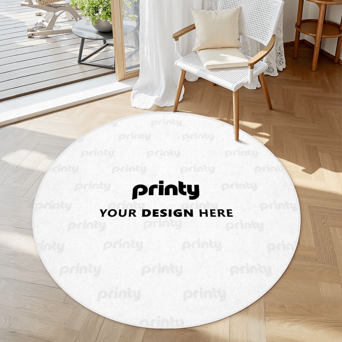Custom Soft Round Area Rug with White Border