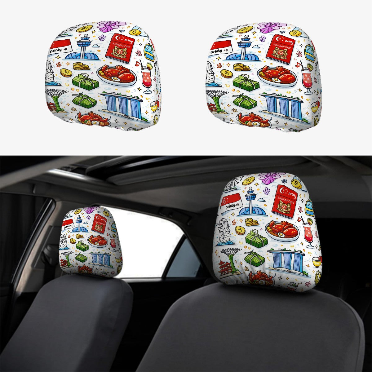 Custom Car Headrest Cover 2pcs