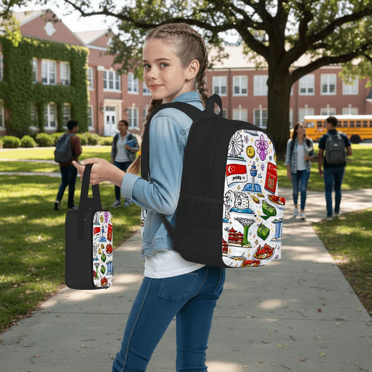Custom Set of 3 Bags (Oxford Backpack Lunch Bag & Pencil Pouch)