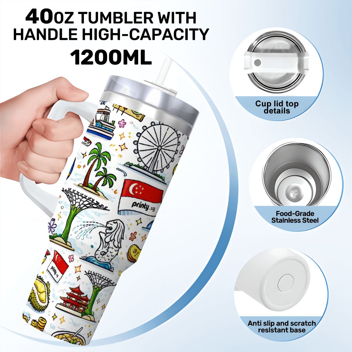 Custom Travel Coffee Mug with Handle and Straw (40oz)