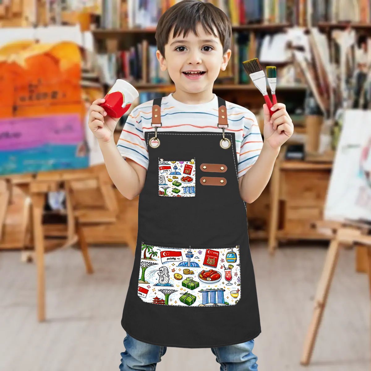 Custom Children's Canvas Cross Back Apron with Pockets