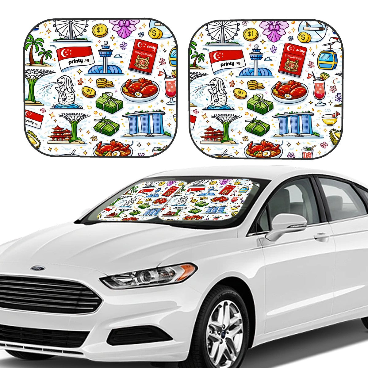 Custom Foldable Front Windshield Sun Shade 2 pcs