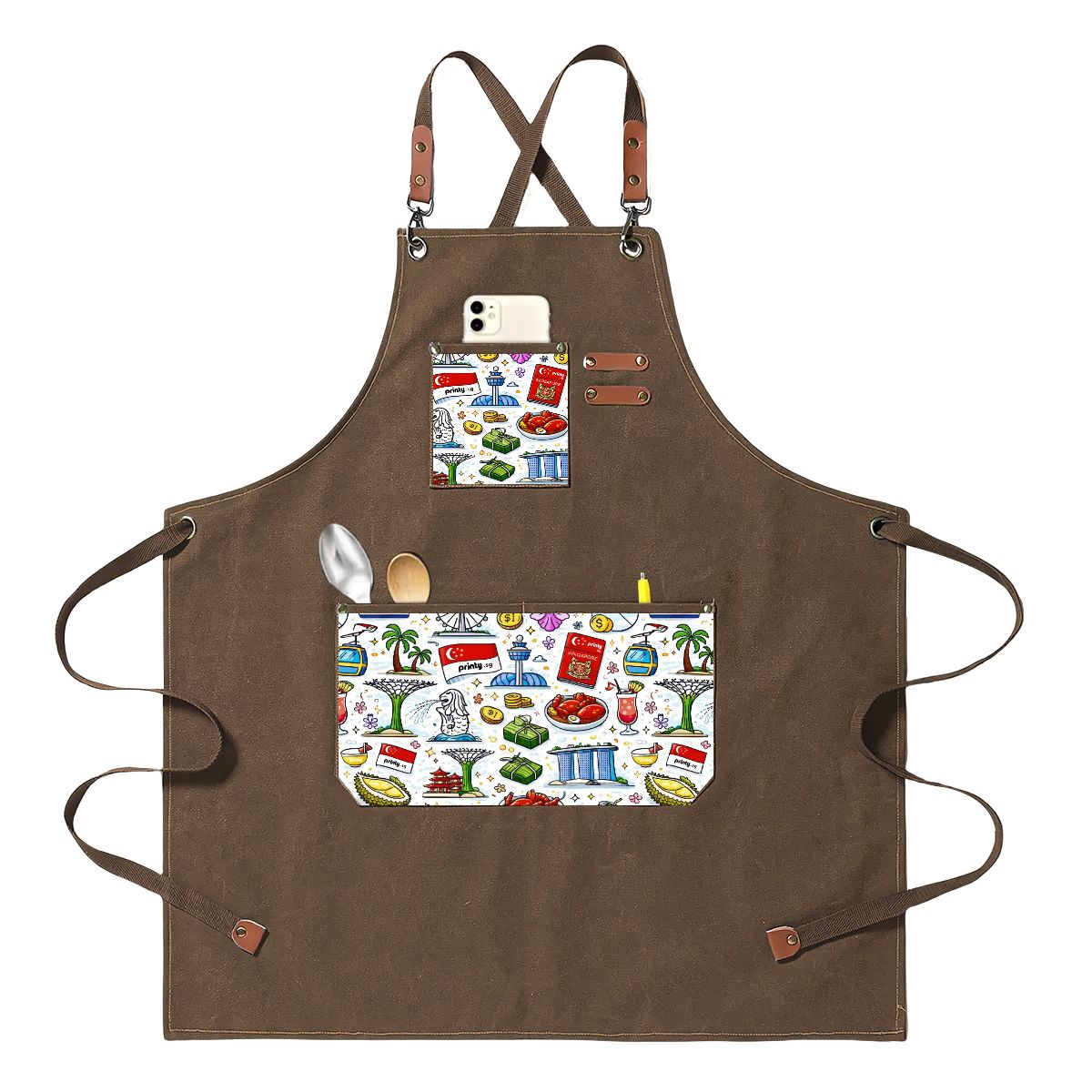 Custom Unisex Canvas Cross Back Apron with Pockets