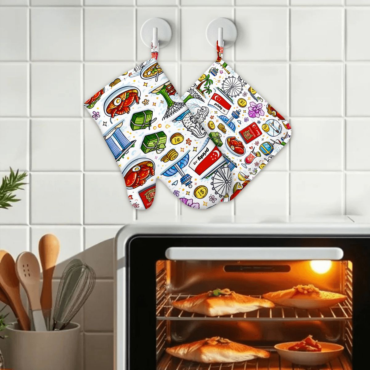 Custom Silicone Oven Mitts and Pot Holders Sets (Left)
