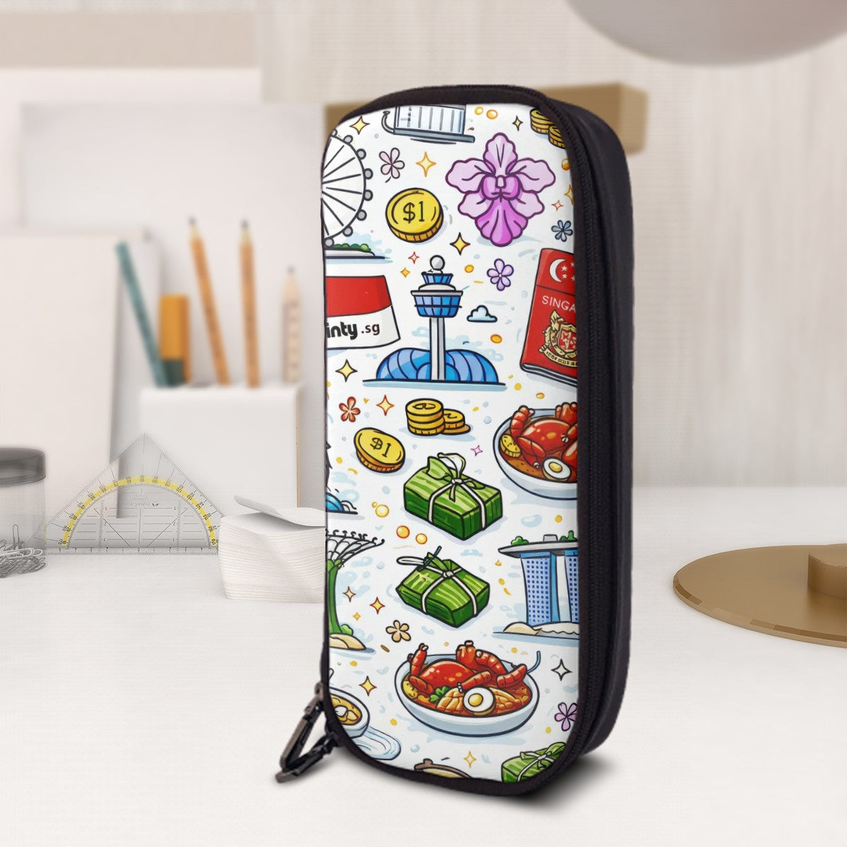 Custom Vertical Leather Clamshell Pencil Case