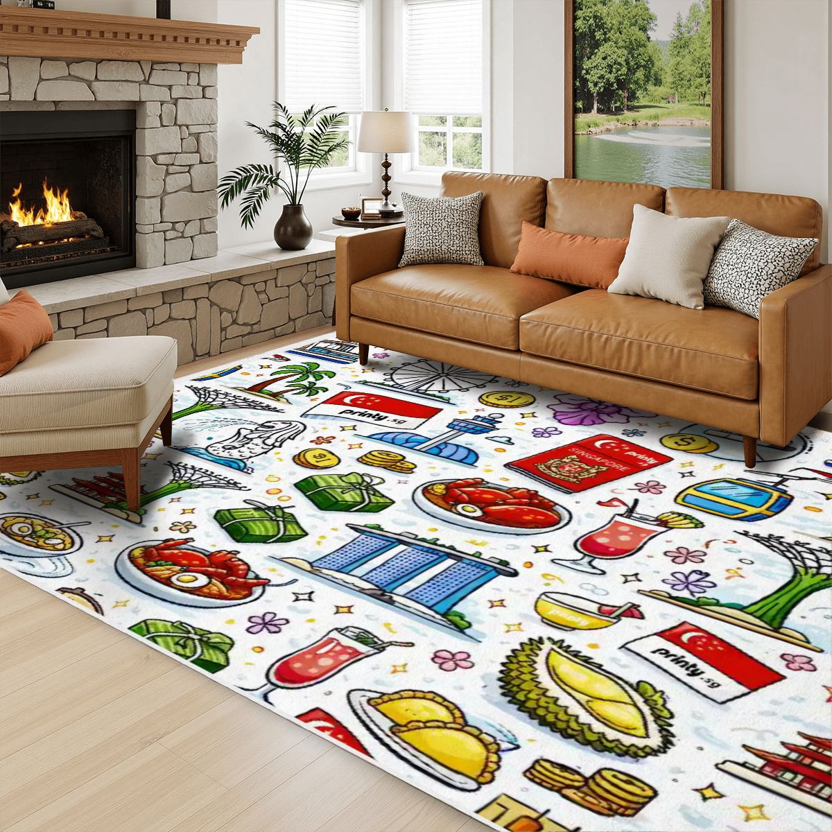 Custom Area Rug with White Border 48"x72"