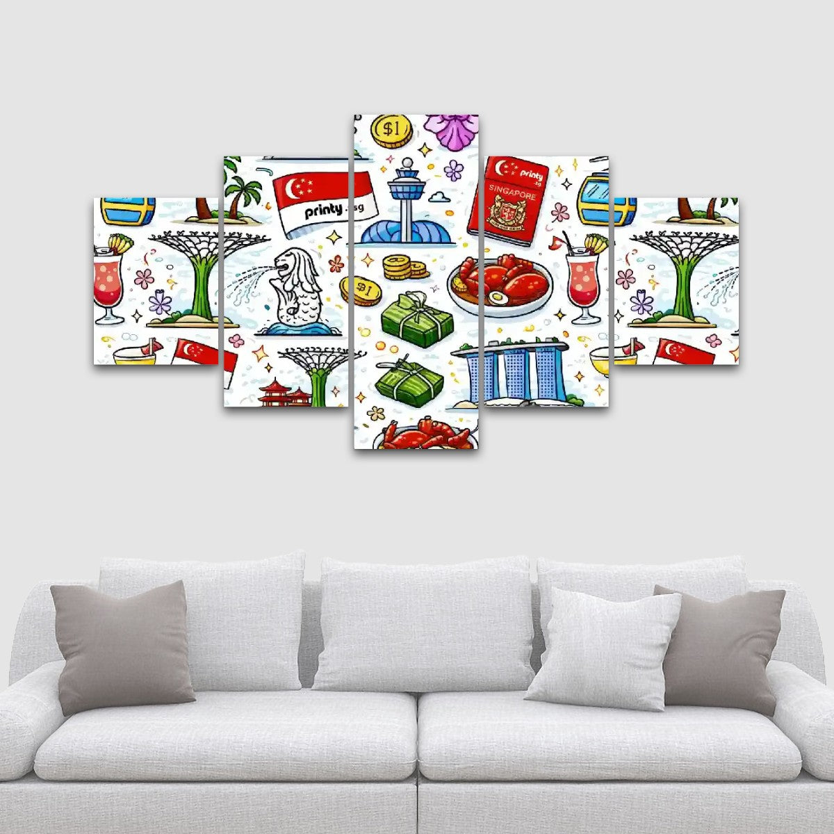 Custom 5 Panels Canvas Prints Wall Art (Set A)