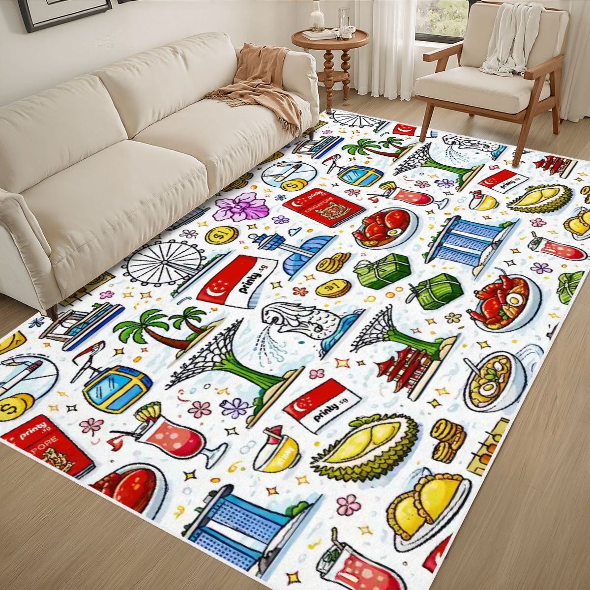 Custom Area Rug with White Border
