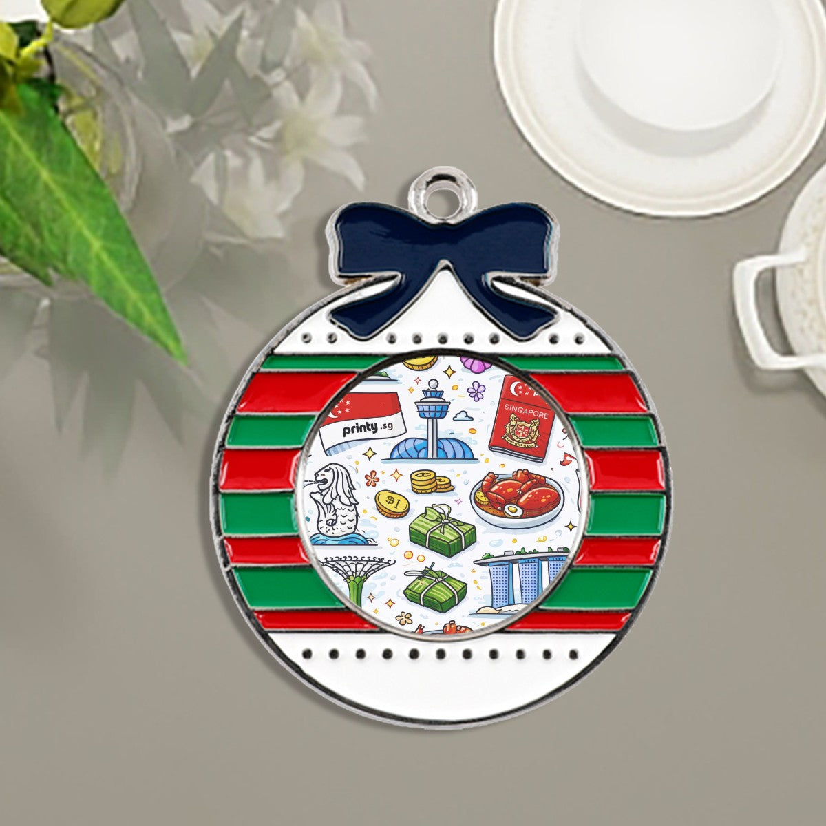 Custom Circular Christmas Decorations Alloy Pendants