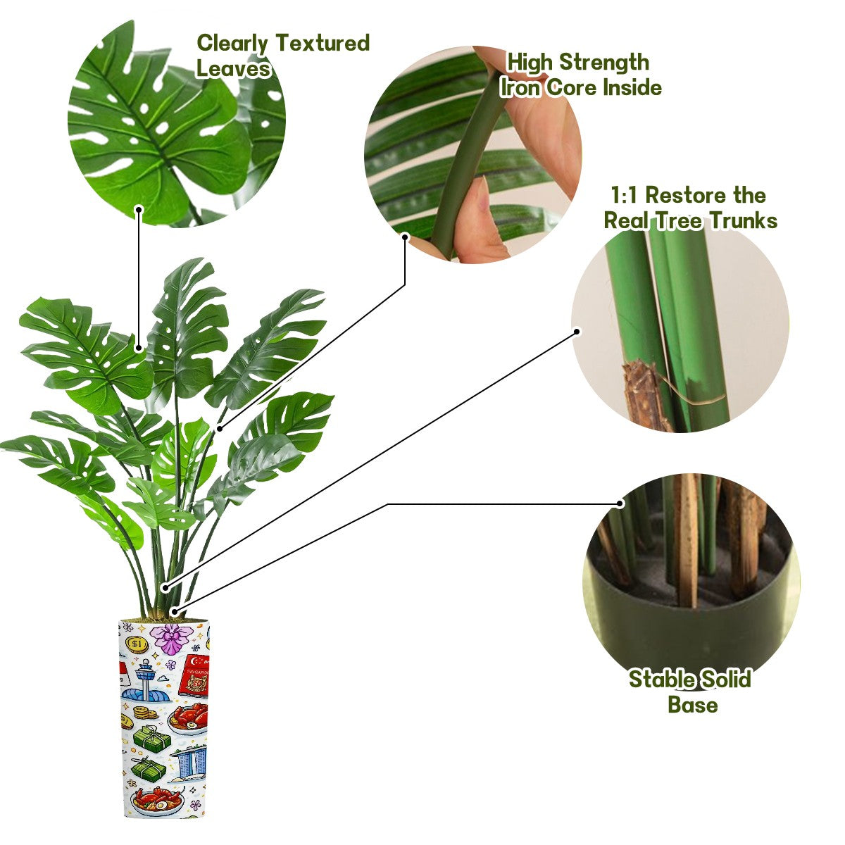 Custom Artificial Plants Indoor Round Potted Monstera