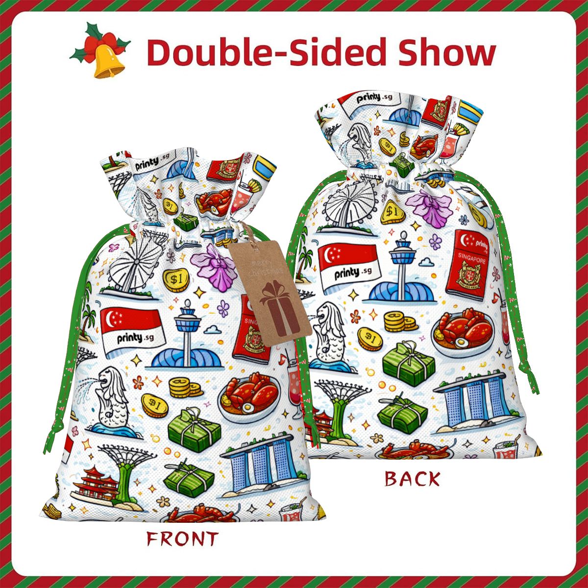 Custom Christmas Drawstring Gift Bags