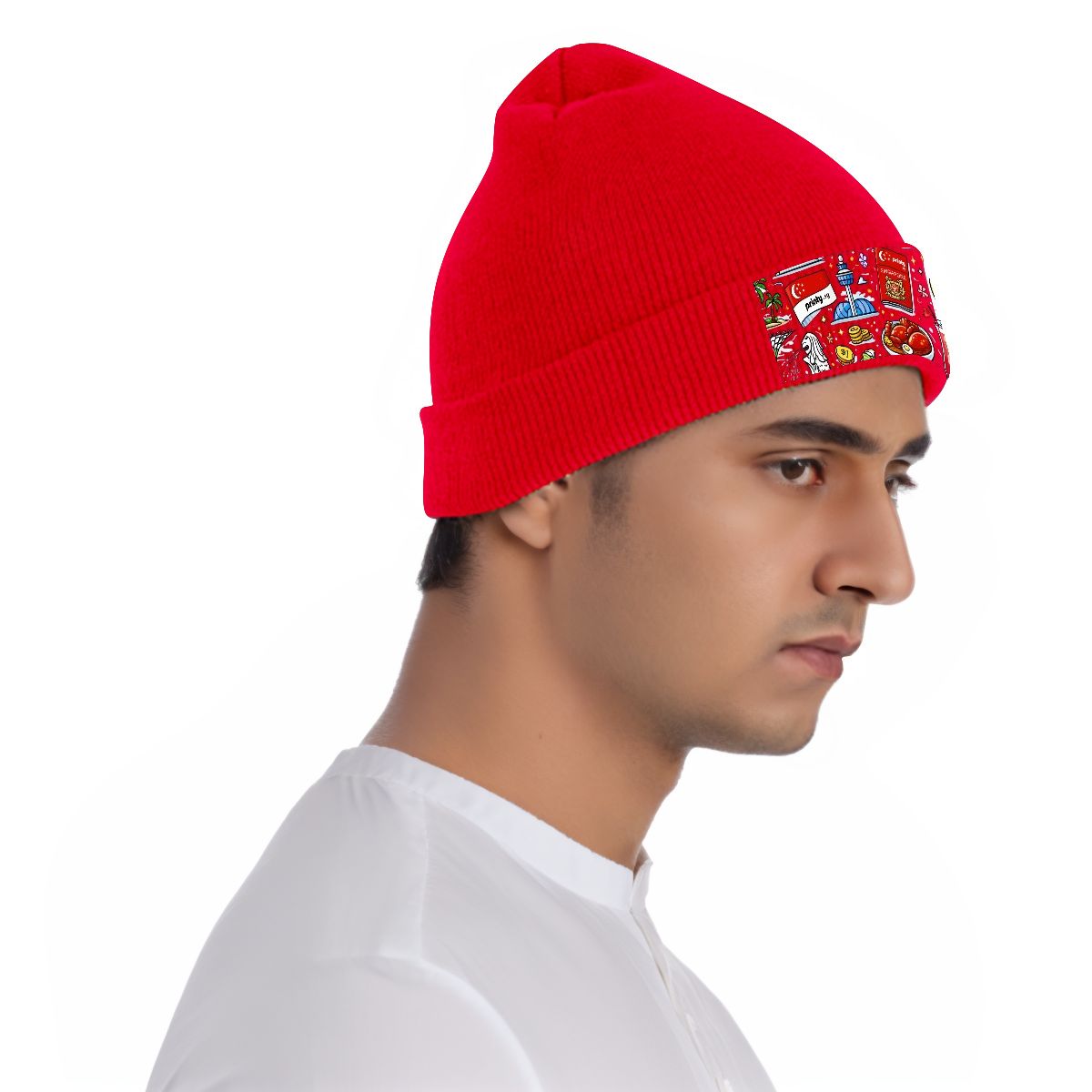 Custom Knit Hat with Heat Transfer Patch
