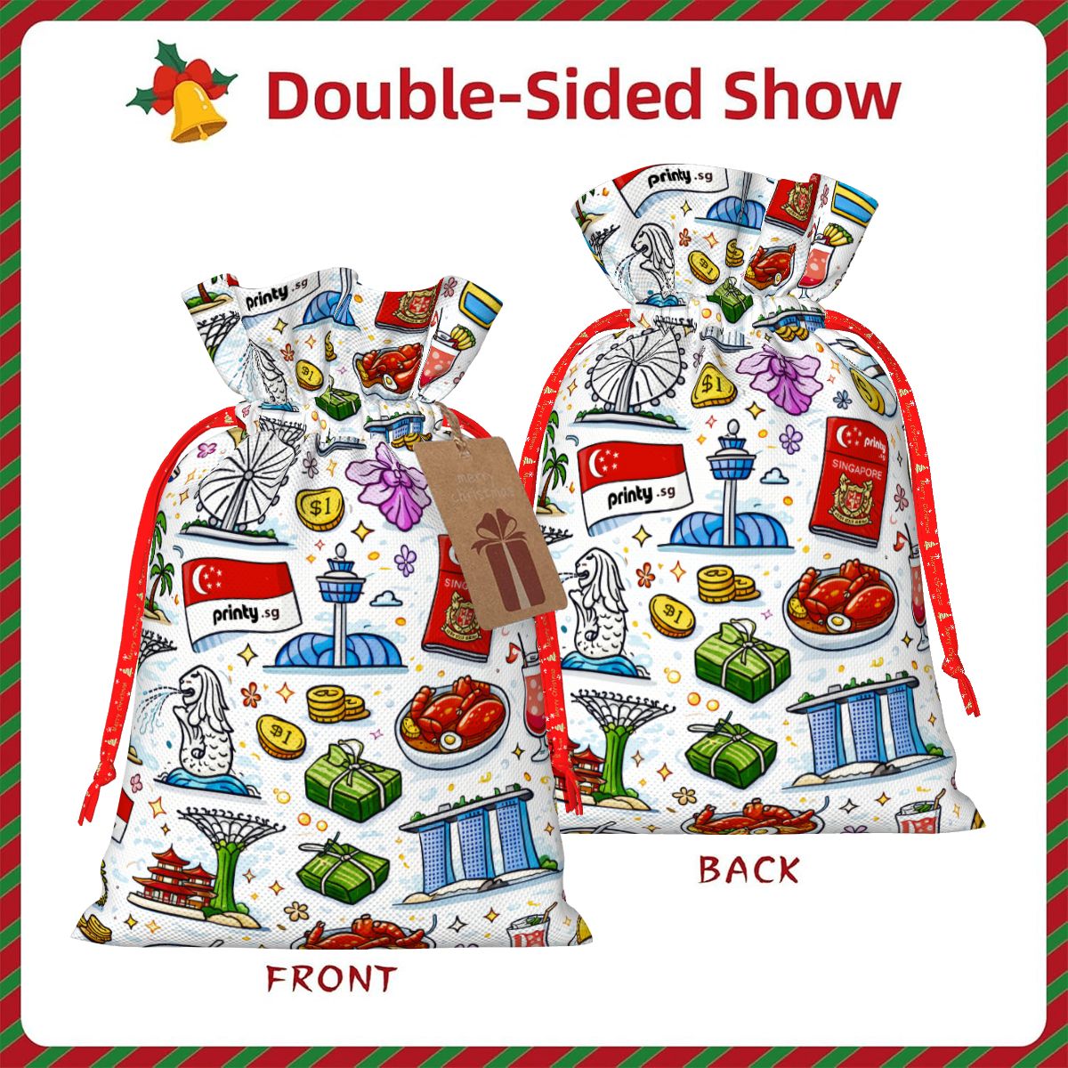 Custom Christmas Drawstring Gift Bags