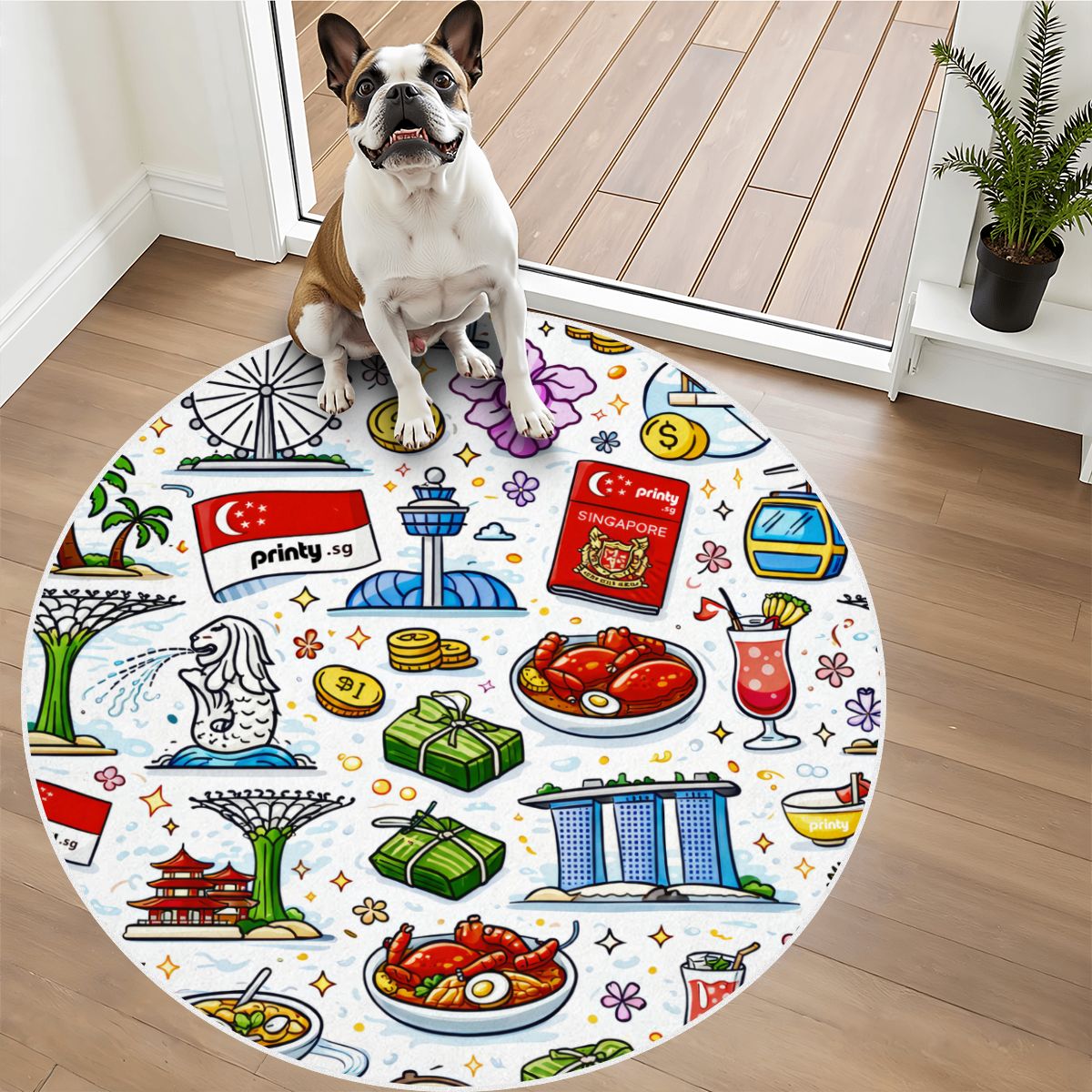 Custom Soft Round Area Rug with White Border
