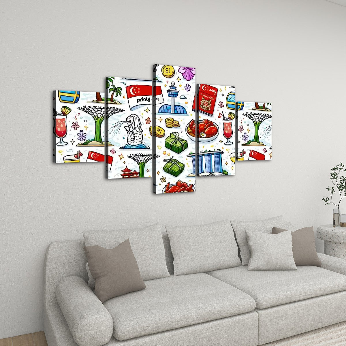 Custom 5 Panels Canvas Prints Wall Art (Set A)