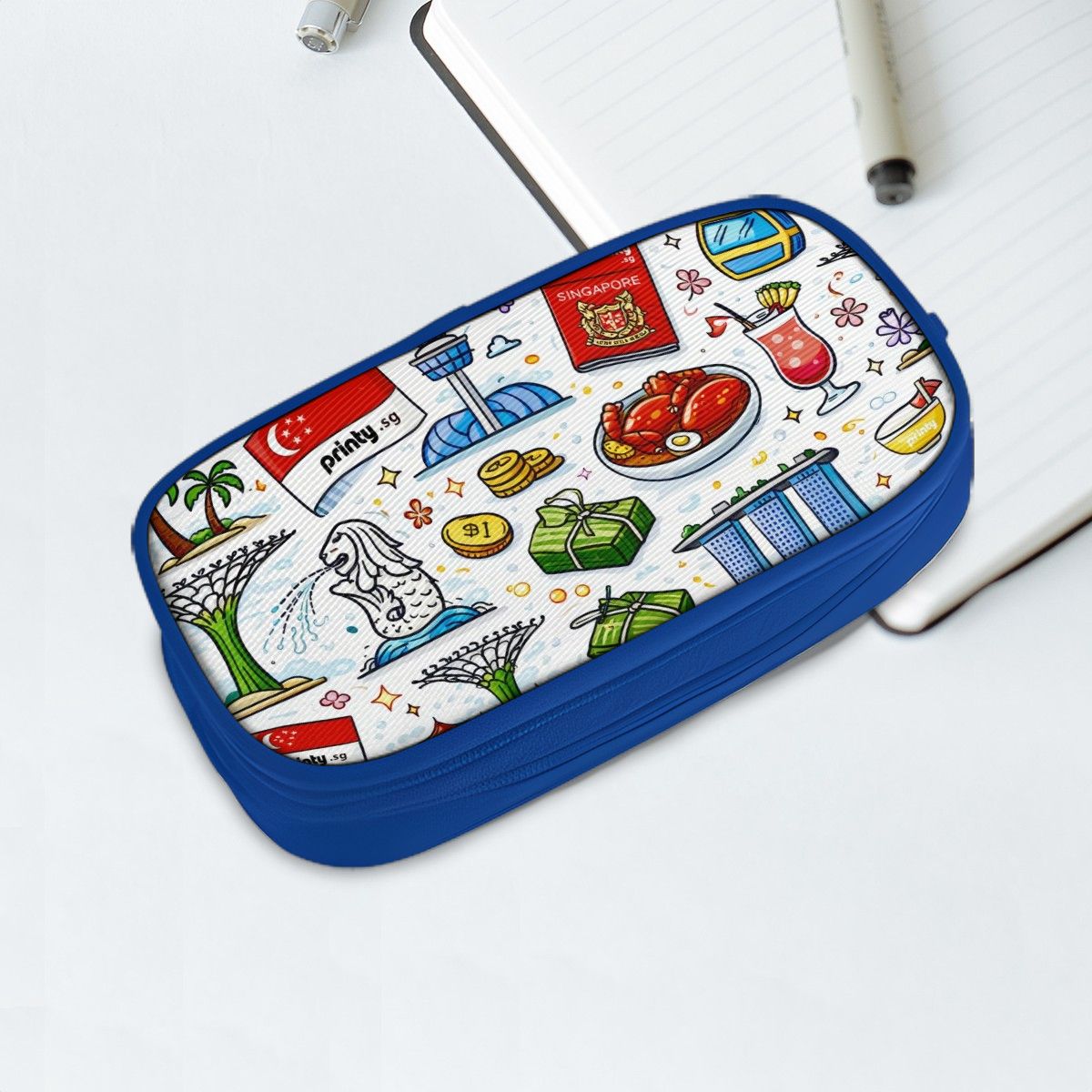 Custom Horizontal Oxford Large Capacity Double Layer Pencil Case