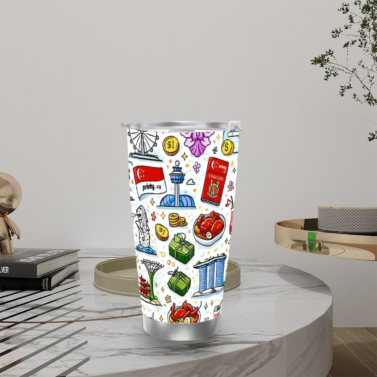 Custom Travel Coffee Mug with Single Silver Edge (20oz)