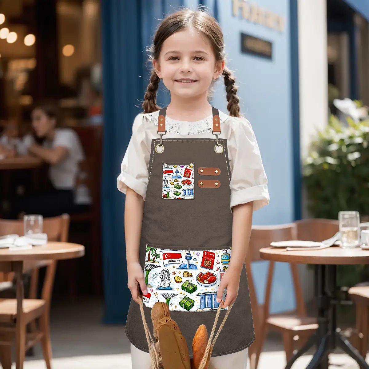 Custom Children's Canvas Cross Back Apron with Pockets