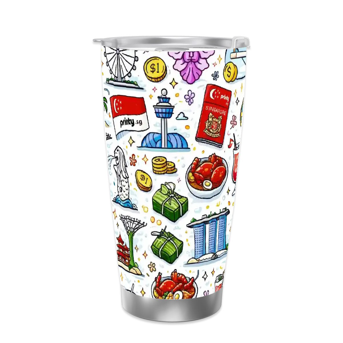 Custom Travel Coffee Mug with Single Silver Edge (20oz)