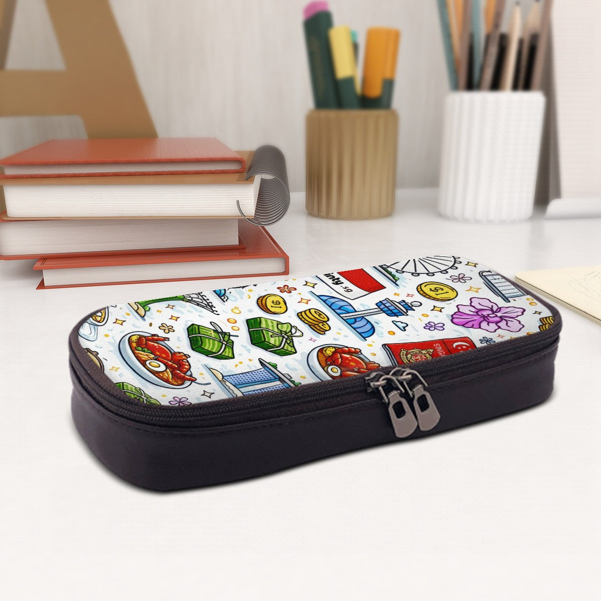 Custom Vertical Leather Clamshell Pencil Case